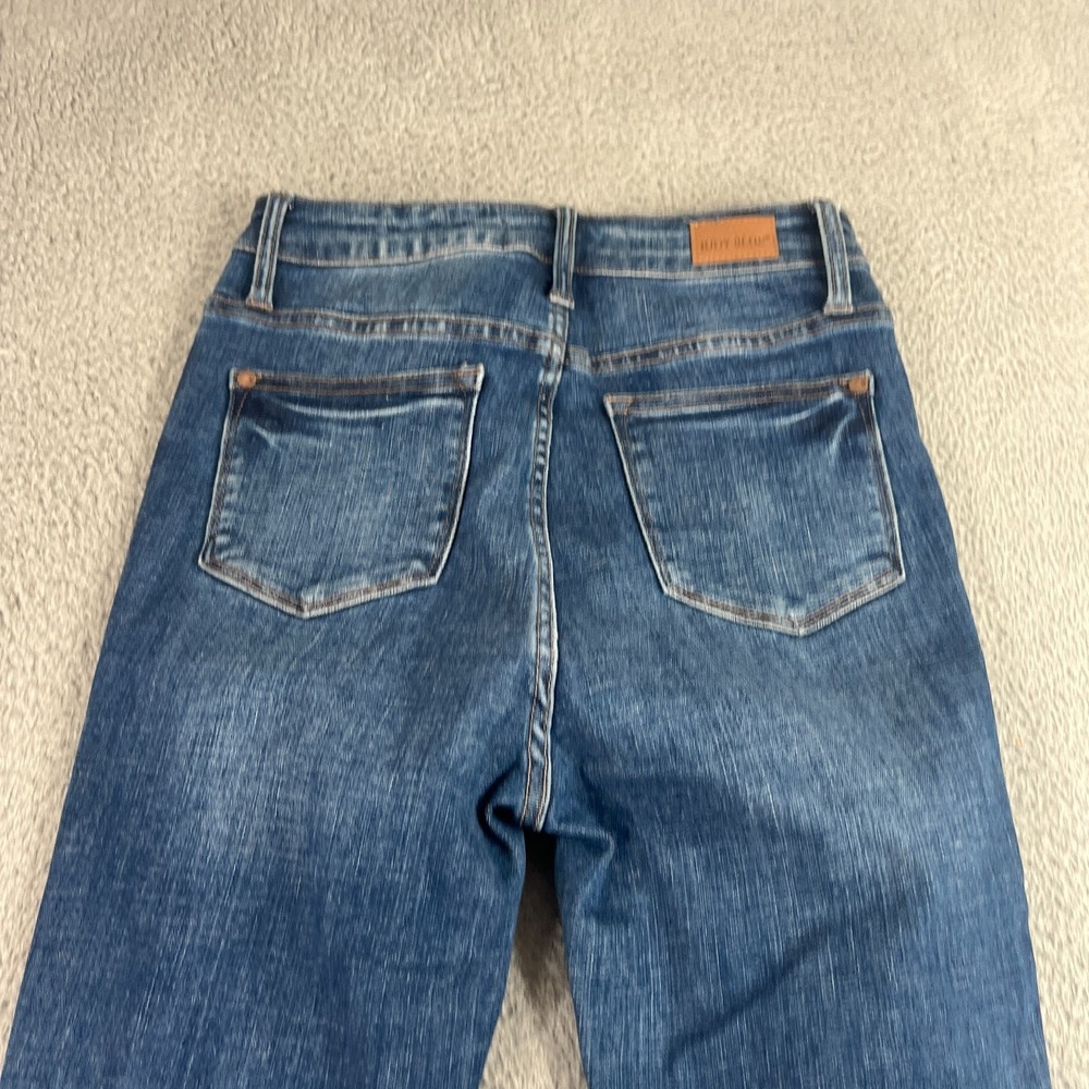 Judy Blue Control Top Flare Jeans Dark Wash Stretch Denim Size 3/26 Raw Hem - Picture 12 of 14